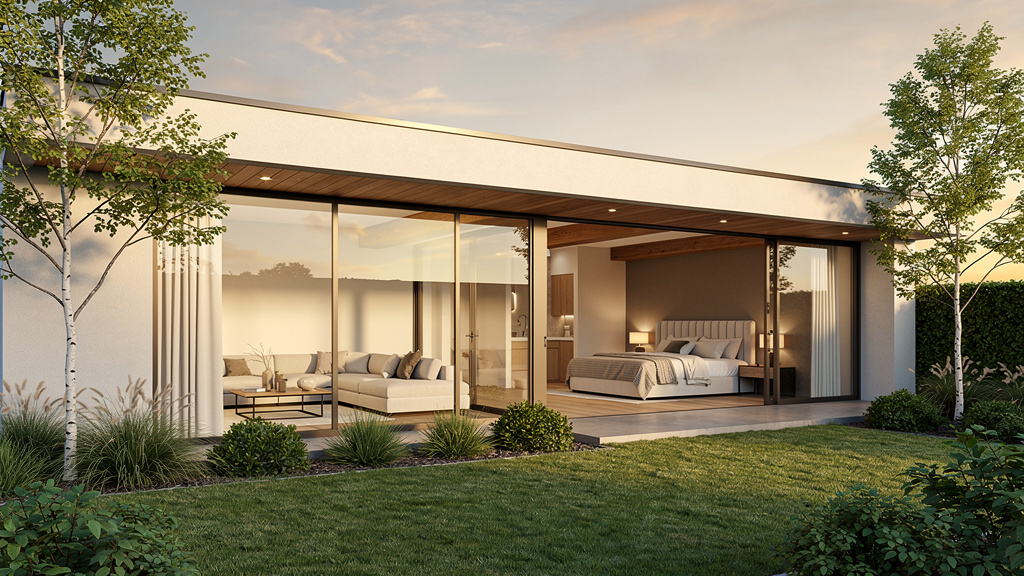 Plan maison plain-pied 2 chambres avec suite parentale moderne